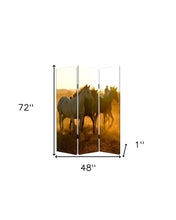 72" Brown and Black Canvas Folding Three Panel Screen Room Divider