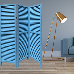 Blue Finish Wood Shutter 3 Panel Room Divider Screen