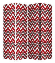 84" X 84" Red And Gray Wood Canvas Screen