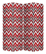 84" X 84" Red And Gray Wood Canvas Screen