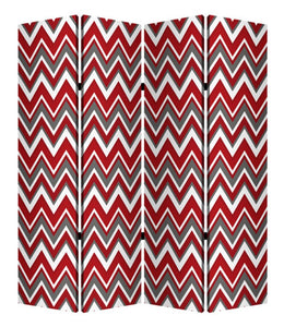 84" X 84" Red And Gray Wood Canvas Screen