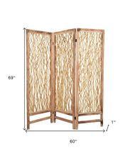 60 X 69 Brown 3 Panel Wood Foldable  Screen