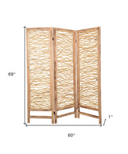 60 X 69 Brown 3 Panel Wood Foldable  Screen