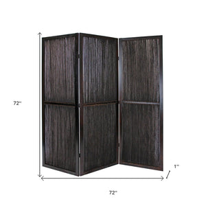 Dark Wood And Water Hyacinth 3 Panel Room Divider Screen