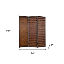 63" X 72" Brown Wood 3 Panel  Screen