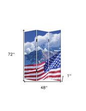 72" Red White And Blue American Flag Reversible Canvas Folding Three Panel Room Divider