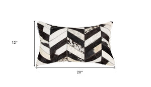 12" X 20" Brown and Off White Chevron Cowhide Throw Pillow