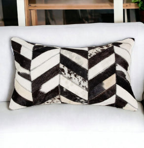 12" X 20" Brown and Off White Chevron Cowhide Throw Pillow