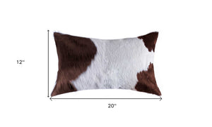12" X 20" Off White Cowhide Throw Pillow