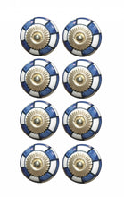 Set of Eight Blue White And Gold Geometric Ceramic Drawer Pull Knobs