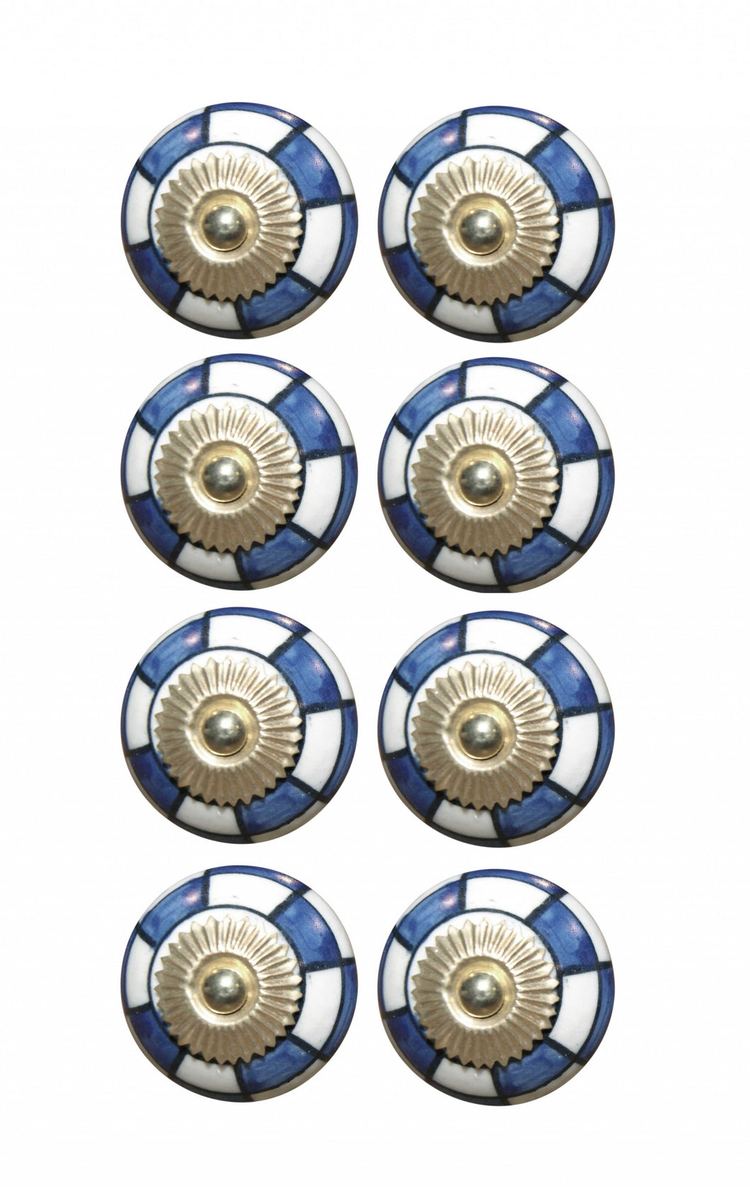 Set of Eight Blue White And Gold Geometric Ceramic Drawer Pull Knobs