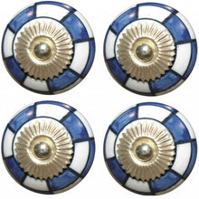 Set of Eight Blue White And Gold Geometric Ceramic Drawer Pull Knobs