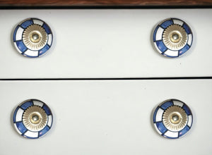 Set of Eight Blue White And Gold Geometric Ceramic Drawer Pull Knobs