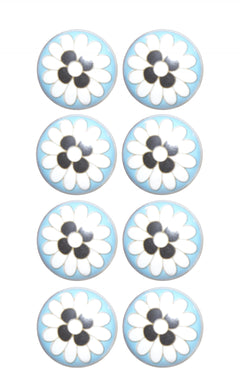 Set of Eight Blue White And Black Floral Ceramic Drawer Pull Knobs