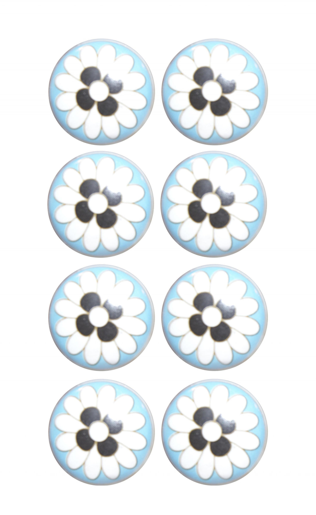 Set of Eight Blue White And Black Floral Ceramic Drawer Pull Knobs