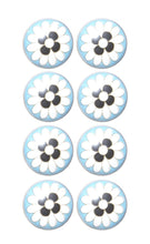 Set of Eight Blue White And Black Floral Ceramic Drawer Pull Knobs
