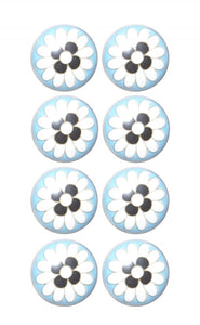 Set of Eight Blue White And Black Floral Ceramic Drawer Pull Knobs