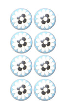 Set of Eight Blue White And Black Floral Ceramic Drawer Pull Knobs