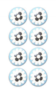 Set of Eight Blue White And Black Floral Ceramic Drawer Pull Knobs