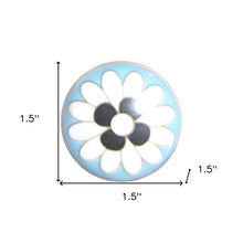 Set of Eight Blue White And Black Floral Ceramic Drawer Pull Knobs
