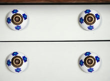 Set of Twelve Blue White And Turquoise Floral Ceramic Drawer Pull Knobs
