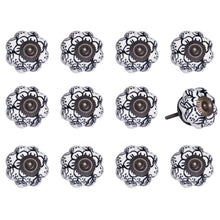 Set of Twelve Black And White Floral Ceramic Drawer Pull Knobs