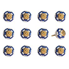 Set of Twelve Blue White And Gold Geometric Ceramic Drawer Pull Knobs