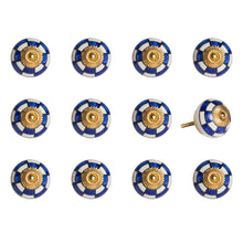 Set of Twelve Blue White And Gold Geometric Ceramic Drawer Pull Knobs