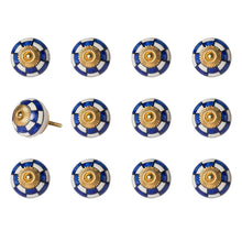 Set of Twelve Blue White And Gold Geometric Ceramic Drawer Pull Knobs