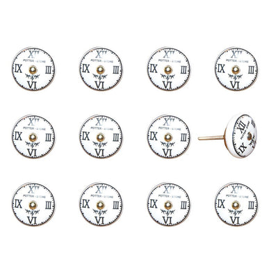 Set of Twelve Black White And Gold Clock Face Ceramic Drawer Pull Knobs