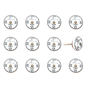 Set of Twelve Black White And Gold Clock Face Ceramic Drawer Pull Knobs
