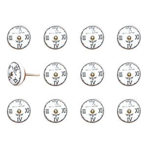 Set of Twelve Black White And Gold Clock Face Ceramic Drawer Pull Knobs