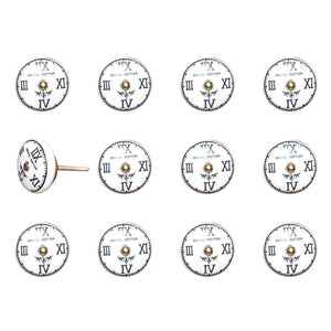 Set of Twelve Black White And Gold Clock Face Ceramic Drawer Pull Knobs