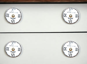Set of Twelve Black White And Gold Clock Face Ceramic Drawer Pull Knobs