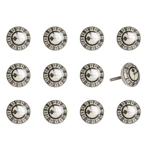 Set of Twelve Black And Gray Clock Face Ceramic Drawer Pull Knobs