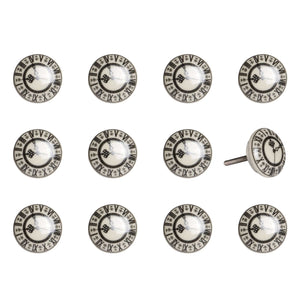 Set of Twelve Black And Gray Clock Face Ceramic Drawer Pull Knobs