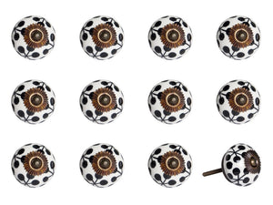 Set of Twelve Black White And Copper Ceramic Geometric Drawer Pull Knobs