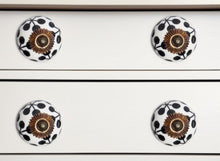 Set of Twelve Black White And Copper Ceramic Geometric Drawer Pull Knobs