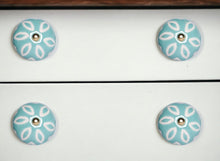 Set of Twelve Aqua And White Geometric Ceramic Drawer Pull Knobs