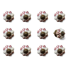 Set of Twelve Burgundy White And Copper Floral Ceramic Drawer Pull Knobs