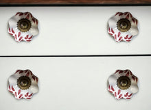 Set of Twelve Burgundy White And Copper Floral Ceramic Drawer Pull Knobs