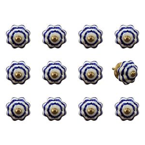 Set of Twelve Blue White And Copper Floral Ceramic Drawer Pull Knobs