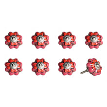 Set of Eight Pink And White Ceramic Drawer Pull Knobs