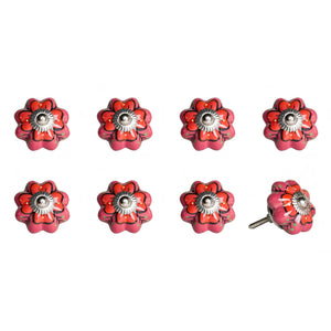 Set of Eight Pink And White Ceramic Drawer Pull Knobs