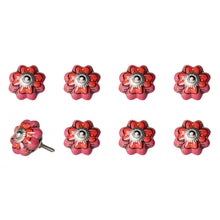 Set of Eight Pink And White Ceramic Drawer Pull Knobs