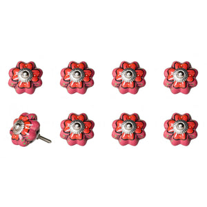 Set of Eight Pink And White Ceramic Drawer Pull Knobs