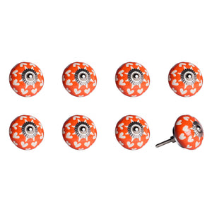 Set of Eight Pink And White Ceramic Drawer Pull Knobs