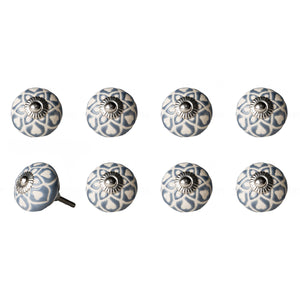 Set of Eight Pink And White Ceramic Drawer Pull Knobs