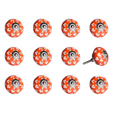 Set of Twelve Orange White And Silver Floral Ceramic Drawer Pull Knobs