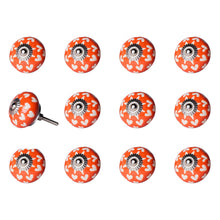 Set of Twelve Orange White And Silver Floral Ceramic Drawer Pull Knobs